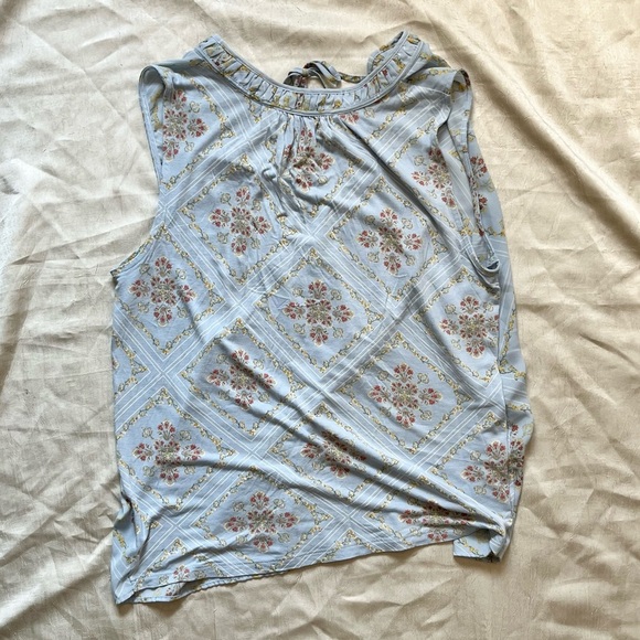 LOFT Sky Blue Floral Sleeveless Bow-Front Blouse - Picture 5 of 7